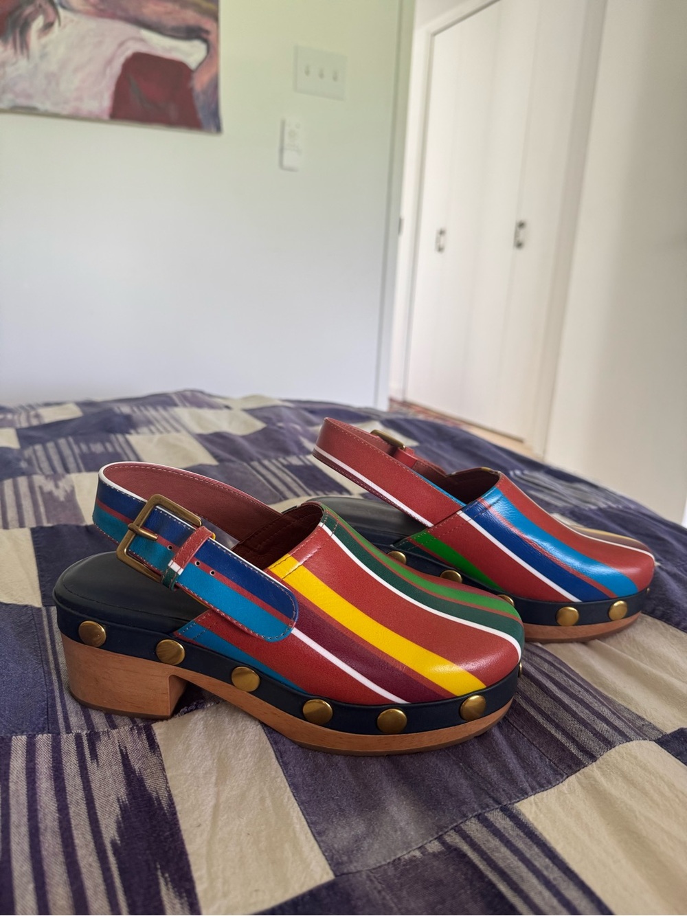 Charlotte Stone Striped Leather Clogs - Multicolored